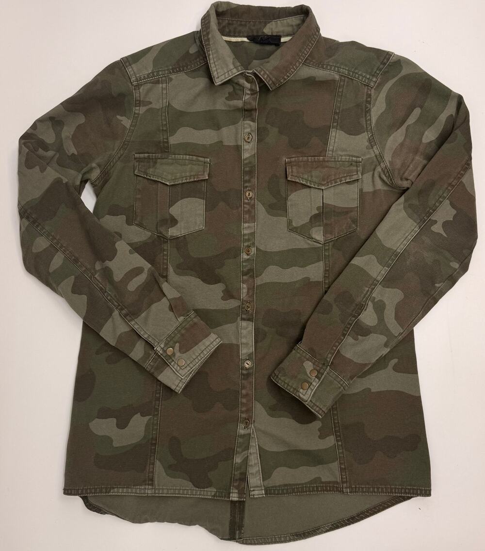 lodie Women's Camo Snap Button Shirt Jacket Small 100% Cotton Military Style